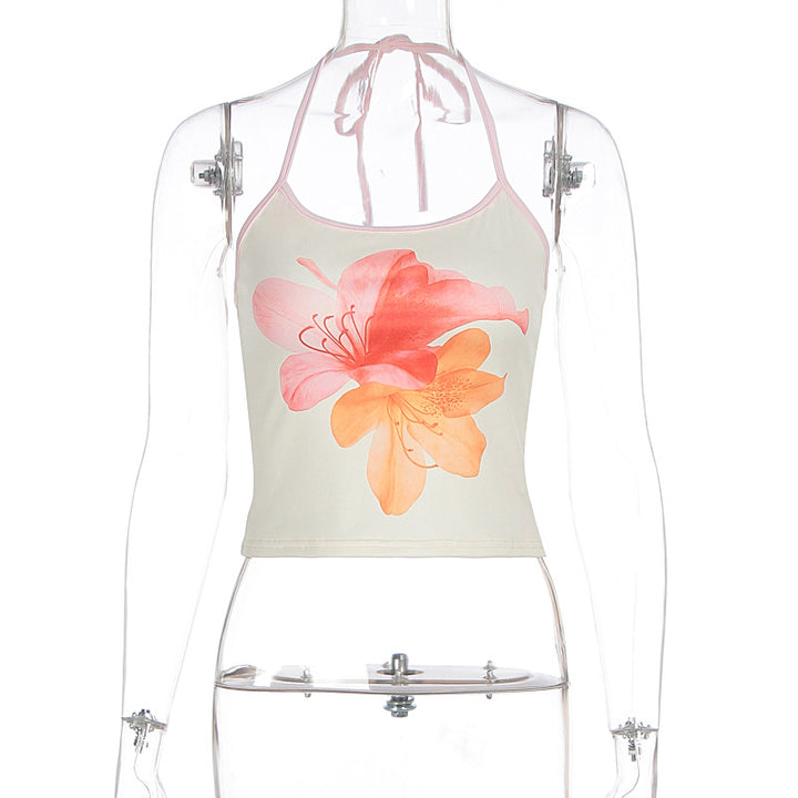 Dame Crop-top med blommönster och halterneck Mirla-Eva Jonsson