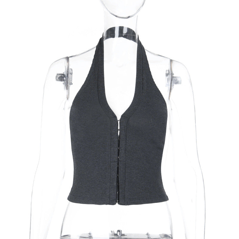 Dame Crop-top med djup V-ringning och elegant dragkedja Mirla-Eva Jonsson