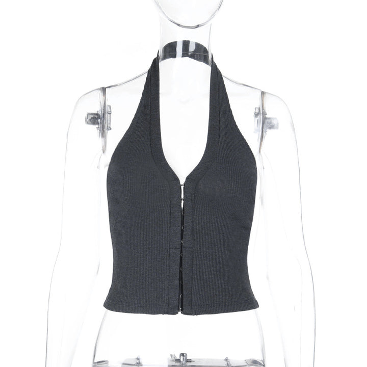 Dame Crop-top med djup V-ringning och elegant dragkedja Mirla-Eva Jonsson