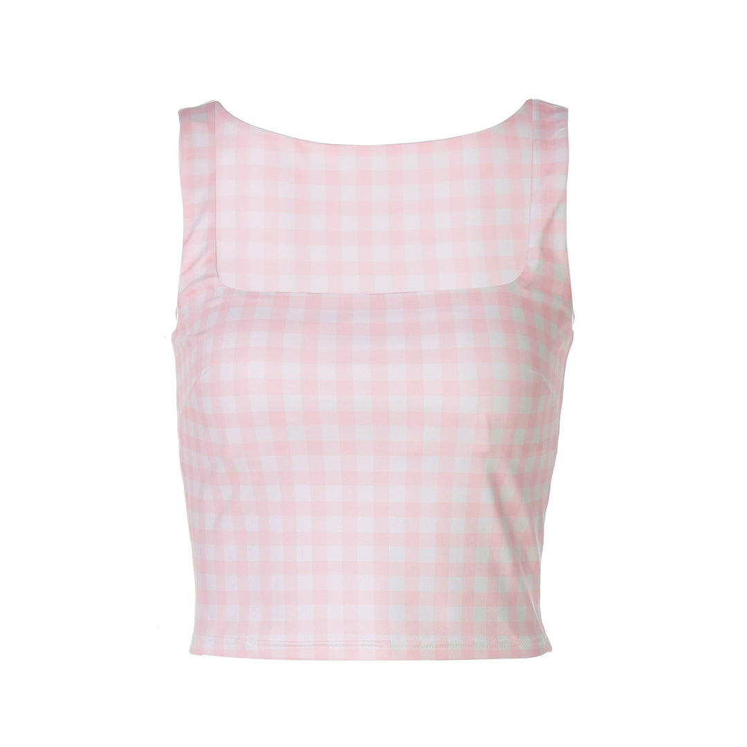Dame Crop-top med fyrkantig dekoltée och rutmönster Mirla-Eva Jonsson