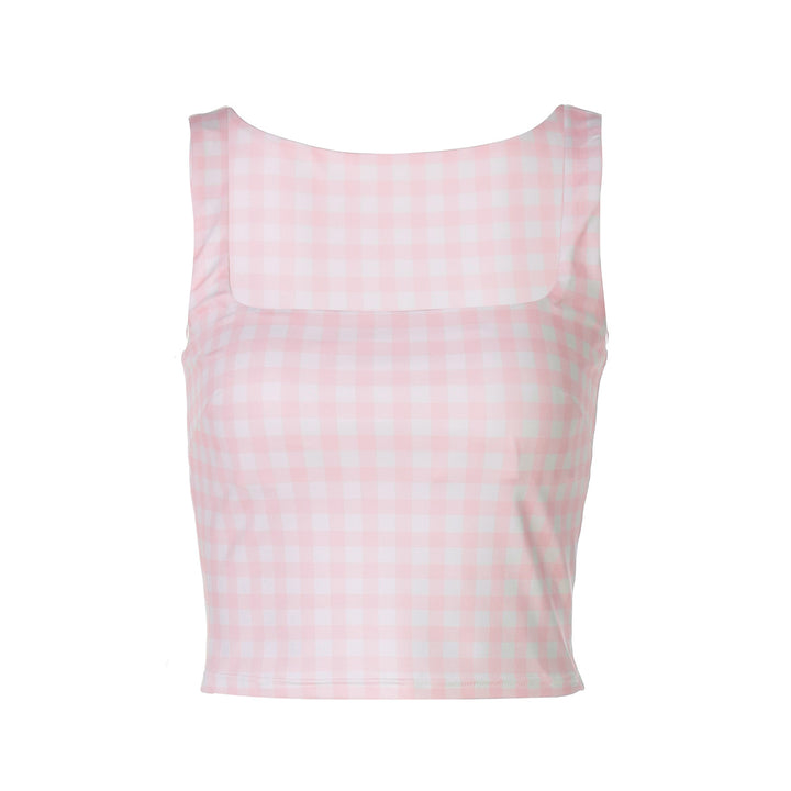 Dame Crop-top med fyrkantig dekoltée och rutmönster Mirla-Eva Jonsson