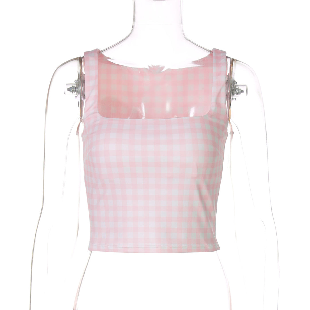 Dame Crop-top med fyrkantig dekoltée och rutmönster Mirla-Eva Jonsson