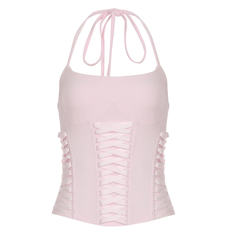 Dame Crop-top med lekfull snördesign och eleganta axelband Mirla-Eva Jonsson