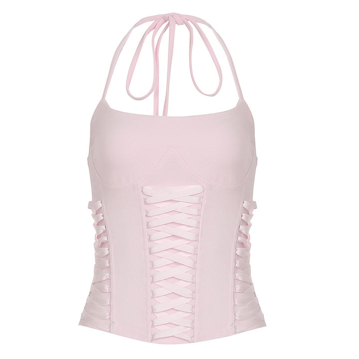 Dame Crop-top med lekfull snördesign och eleganta axelband Mirla-Eva Jonsson