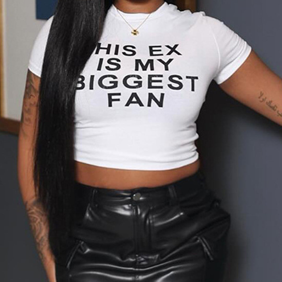 Dame Crop-top med rolig text och figurnära skärning Mirla-Eva Jonsson