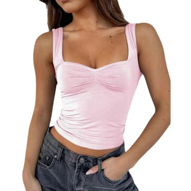 Dame Crop-top med rynkad detalj och fyrkantig u-ringning Mirla-Eva Jonsson