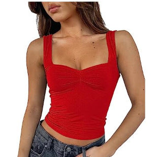 Dame Crop-top med rynkad detalj och fyrkantig u-ringning Mirla-Eva Jonsson