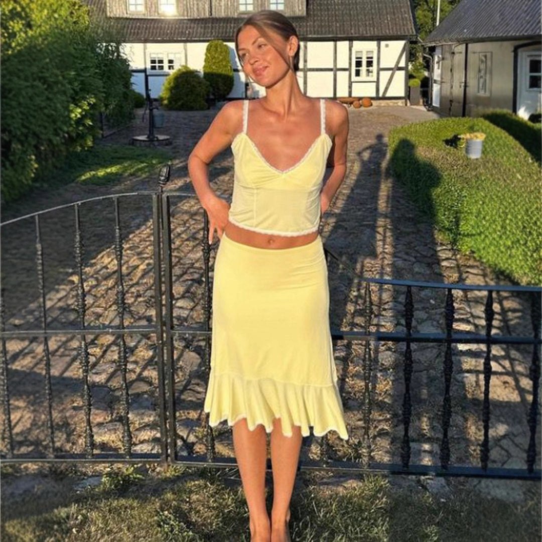Dame Crop-top och Midkjol Set med Volangsaum Mirla-Eva Jonsson