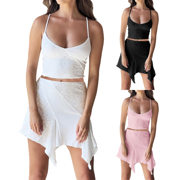 Dame Crop-top och lekfull kjol med asymmetrisk fåll Mirla-Eva Jonsson