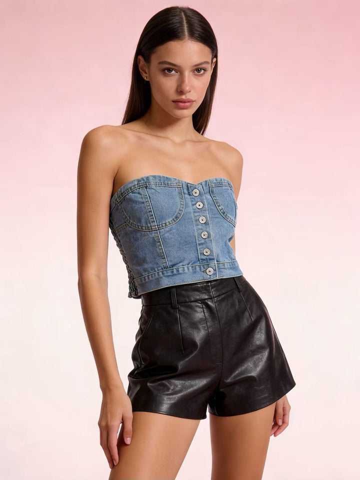 Dame Denim Bustier-top med knappdetaljer och figursydd skärning Mirla-Eva Jonsson