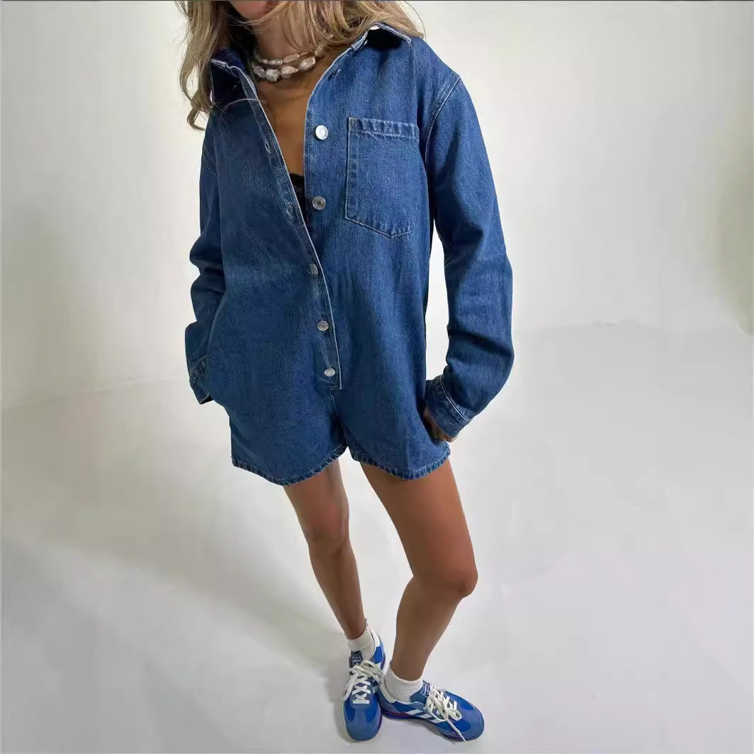 Dame Denim-overall med lång ärm och klassisk knap stängning Eva Jonsson-Eva Jonsson