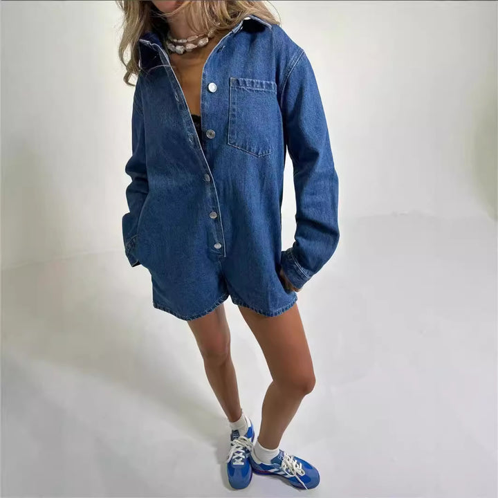Dame Denim-overall med lång ärm och klassisk knap stängning Eva Jonsson-Eva Jonsson