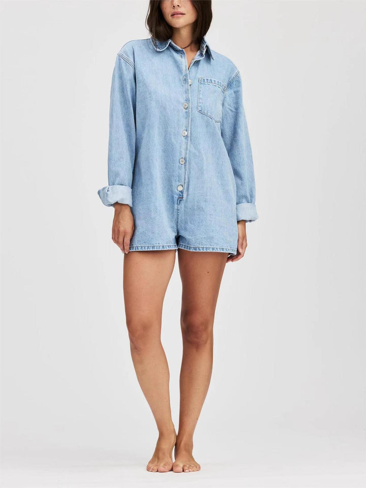 Dame Denim-overall med lång ärm och klassisk knap stängning Eva Jonsson-Eva Jonsson