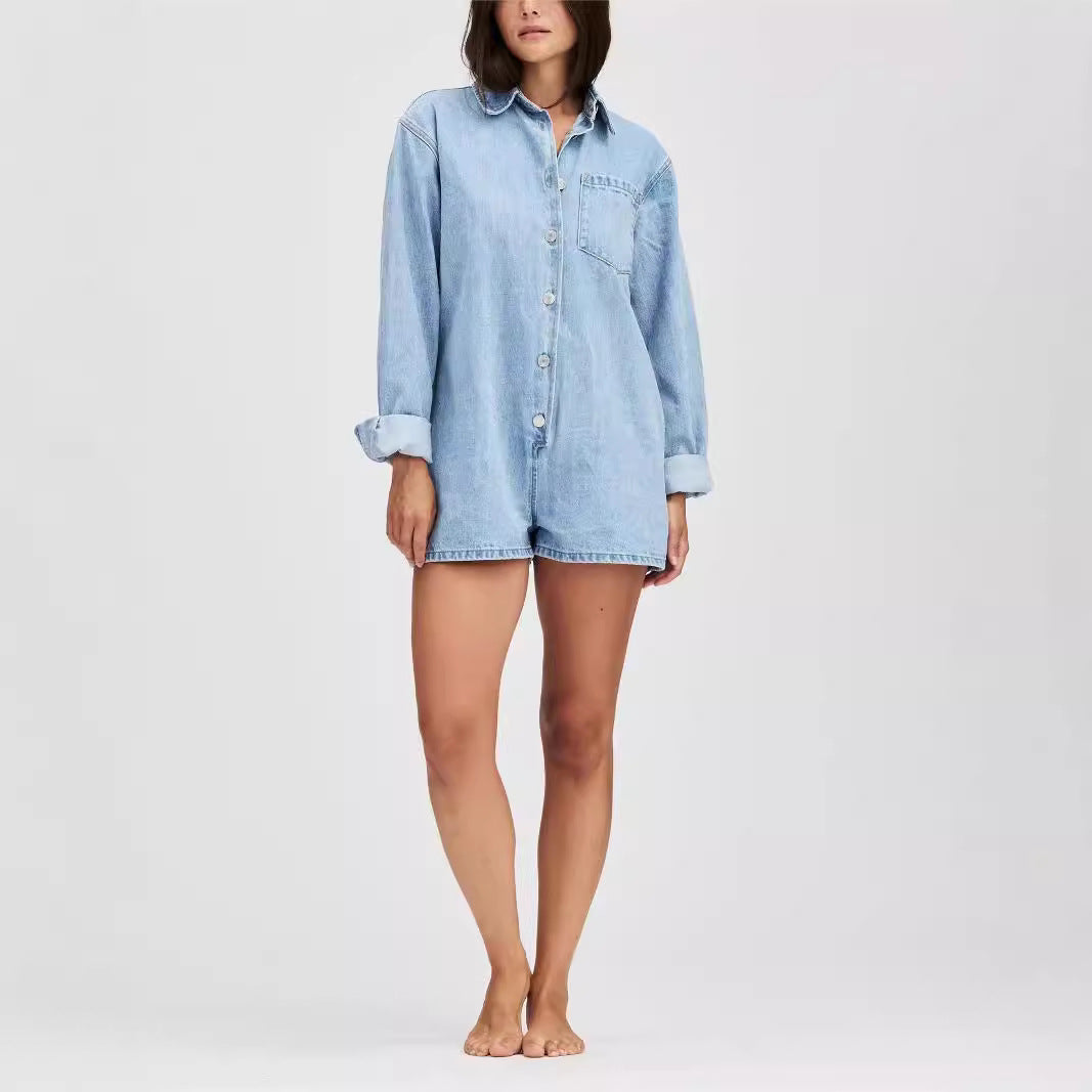 Dame Denim-overall med lång ärm och klassisk knap stängning Eva Jonsson-Eva Jonsson