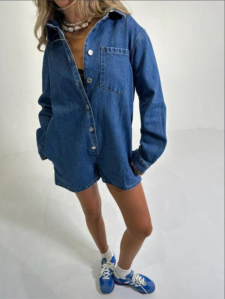 Dame Denim-overall med lång ärm och klassisk knap stängning Mirla-Eva Jonsson