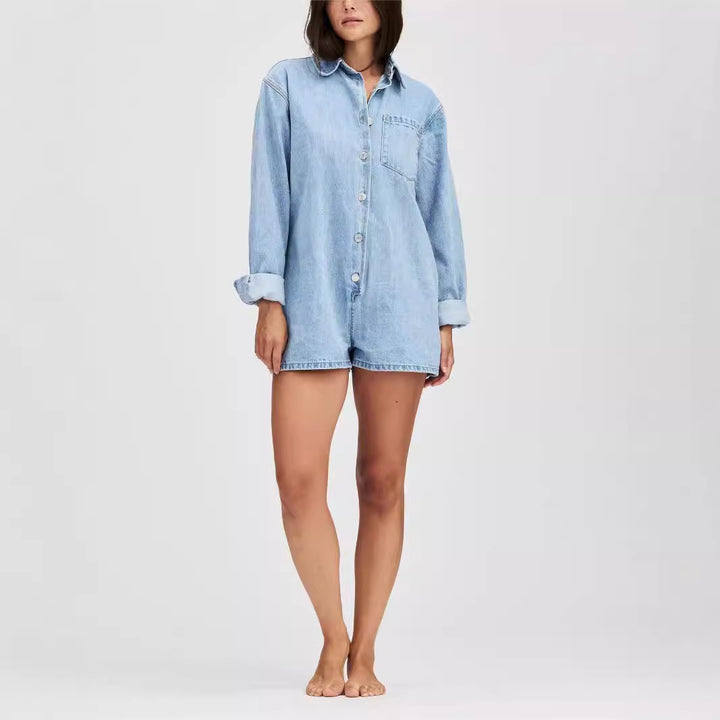 Dame Denim-overall med lång ärm och klassisk knap stängning Mirla-Eva Jonsson