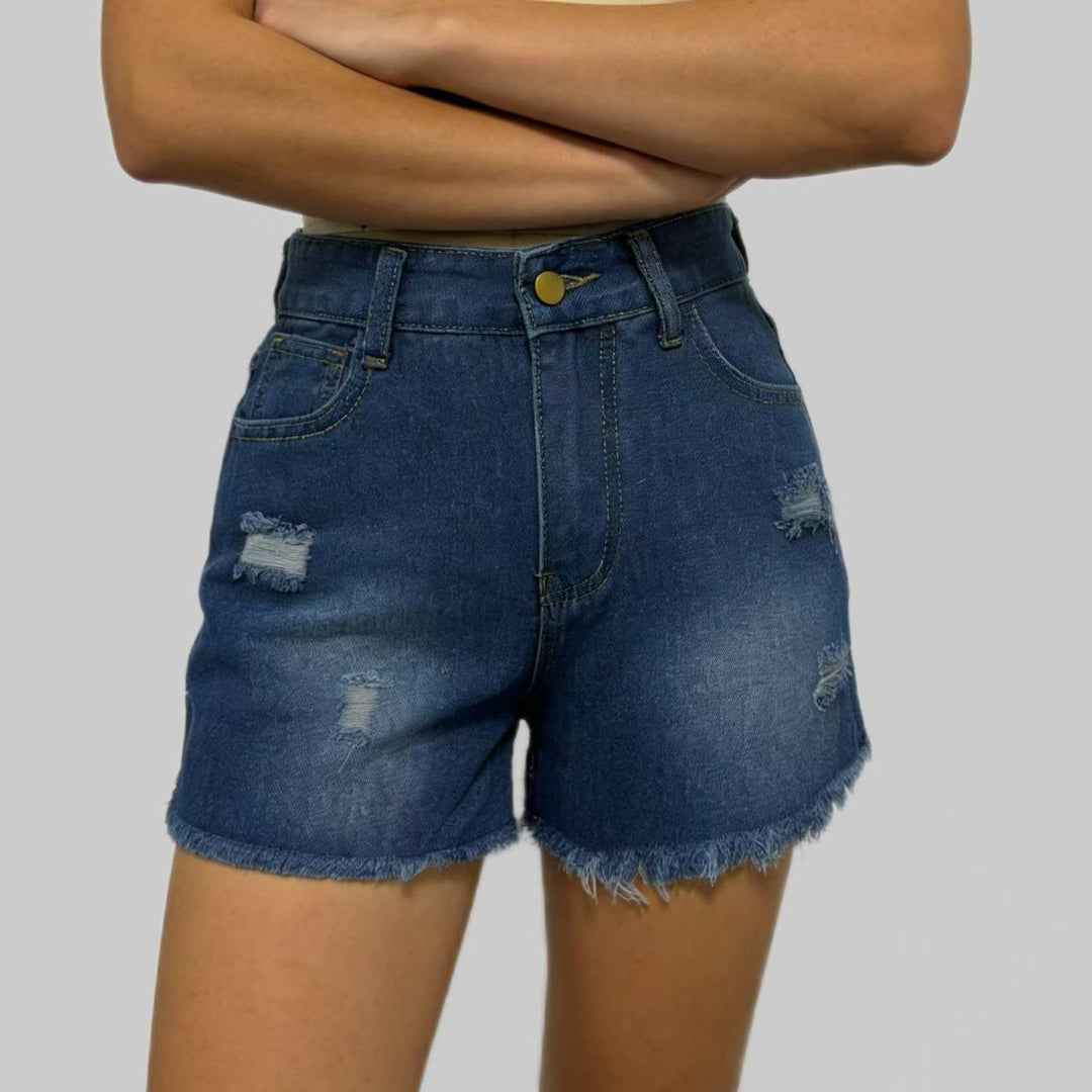 Dame Designer Denim-shorts med fransar och fransad fåll Mirla-Eva Jonsson