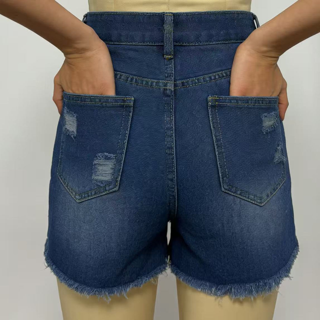 Dame Designer Denim-shorts med fransar och fransad fåll Mirla-Eva Jonsson