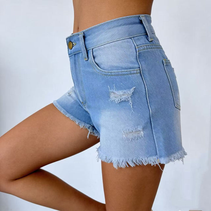 Dame Designer Denim-shorts med fransar och fransad fåll Mirla-Eva Jonsson