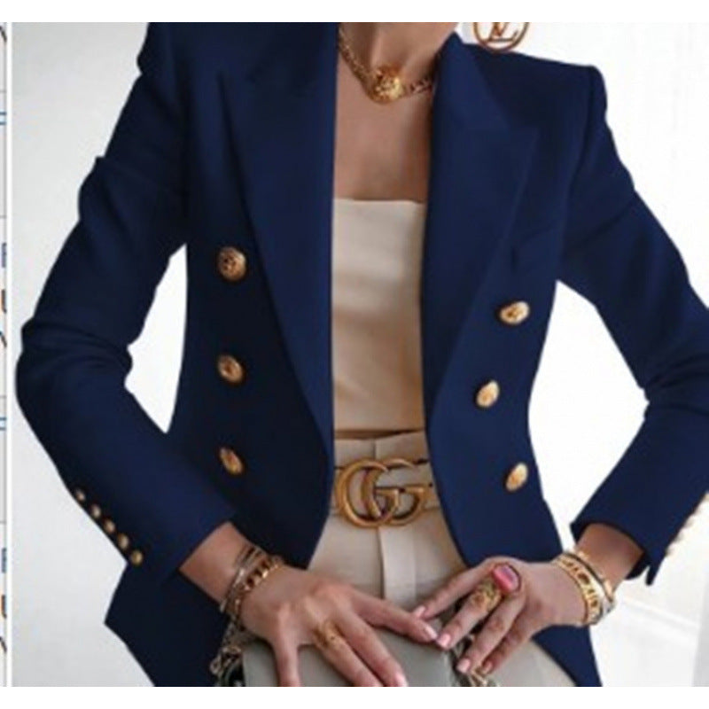 Dame Elegant Blazer med Guldknappsdetalj och Klassisk Skärning Mirla-Eva Jonsson