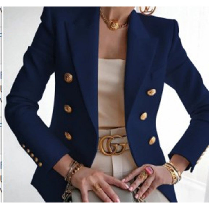 Dame Elegant Blazer med Guldknappsdetalj och Klassisk Skärning Mirla-Eva Jonsson
