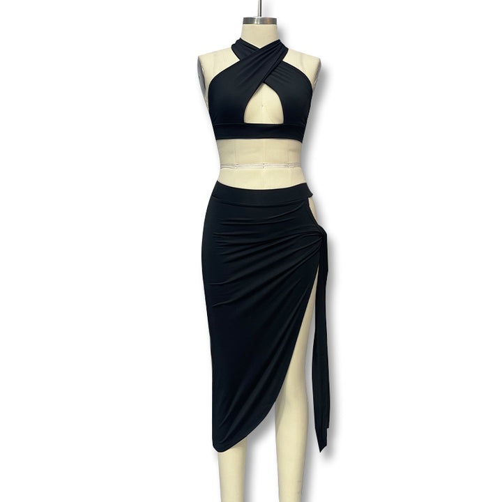 Dame Elegant Cut-Out Klänning med Wrap-look och djup U-ringning Mirla-Eva Jonsson