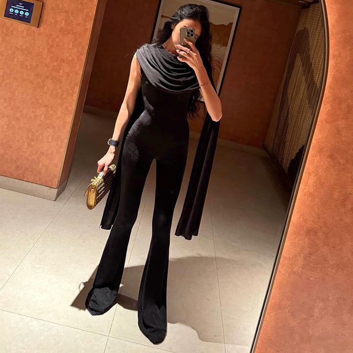 Dame Elegant Jumpsuit med Drapering och bred byxföring Mirla-Eva Jonsson