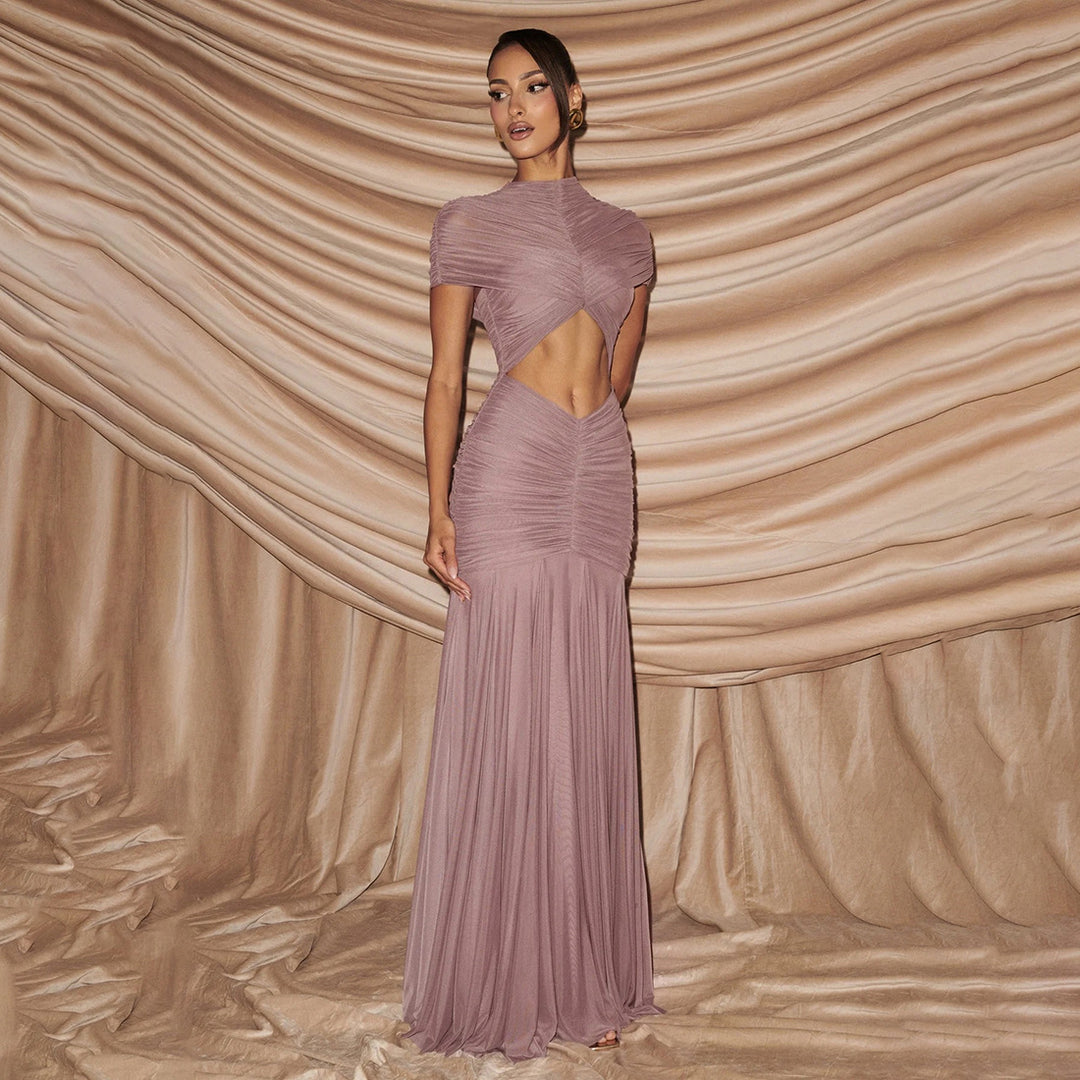 Dame Elegant Maxi Klänning med Cut-Out och Rynkor Mirla-Eva Jonsson