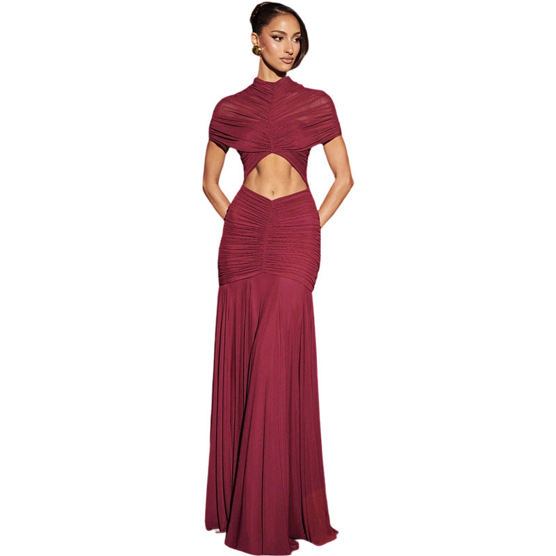 Dame Elegant Maxi Klänning med Cut-Out och Rynkor Mirla-Eva Jonsson