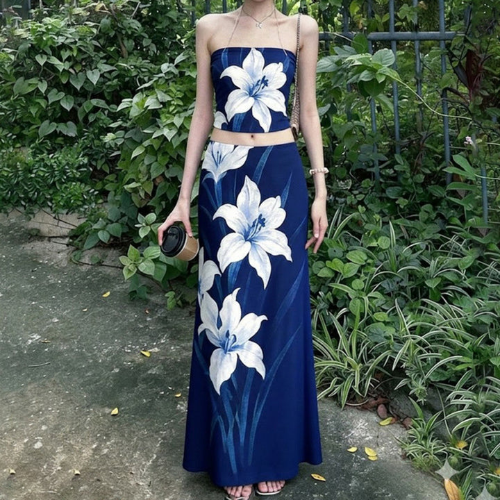 Dame Elegant Maxi Klänning med blommönster och midjeskärning Mirla-Eva Jonsson