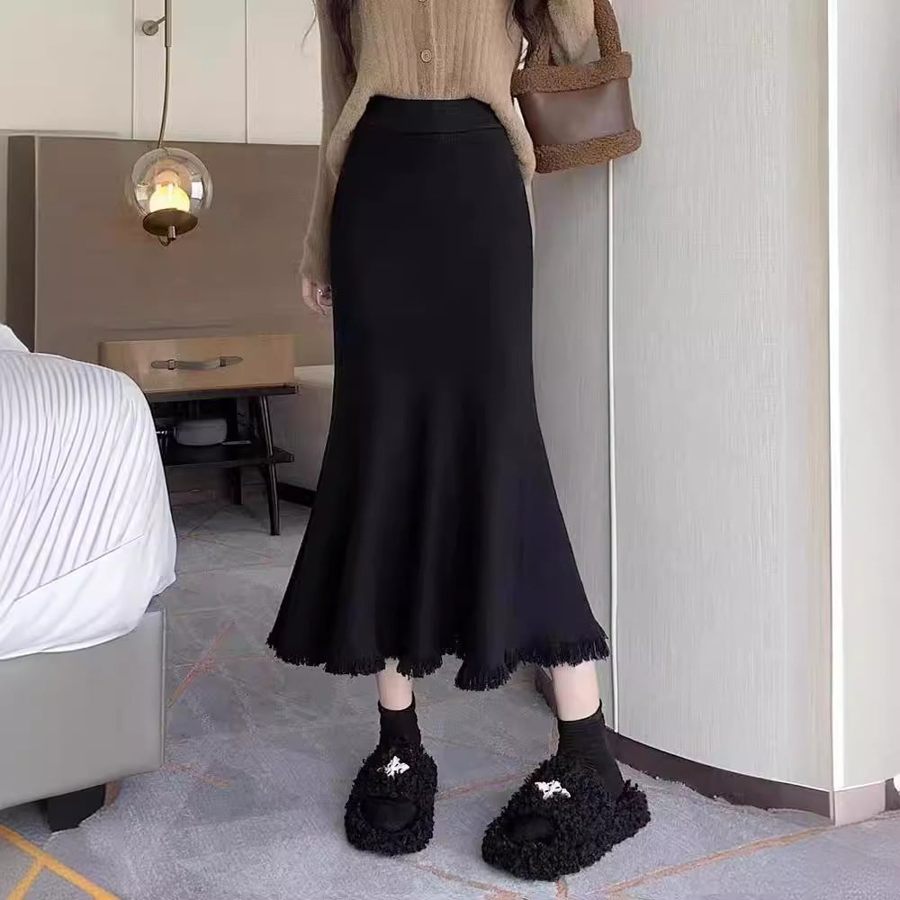 Dame Elegant Maxikjol med Voluminös Hem och Fransiga Detaljer Eva Jonsson-Eva Jonsson