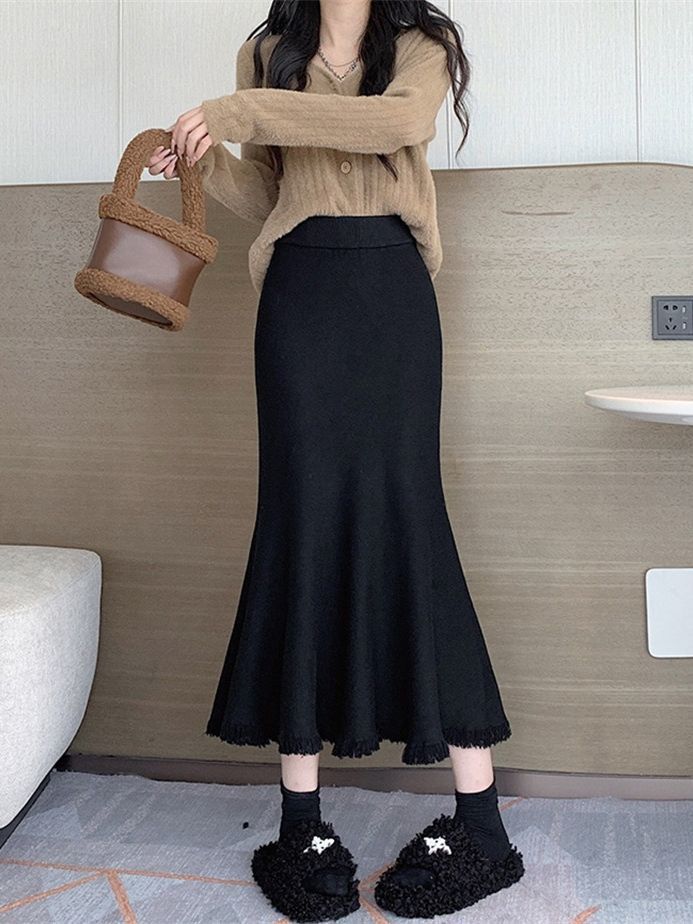 Dame Elegant Maxikjol med Voluminös Hem och Fransiga Detaljer Eva Jonsson-Eva Jonsson