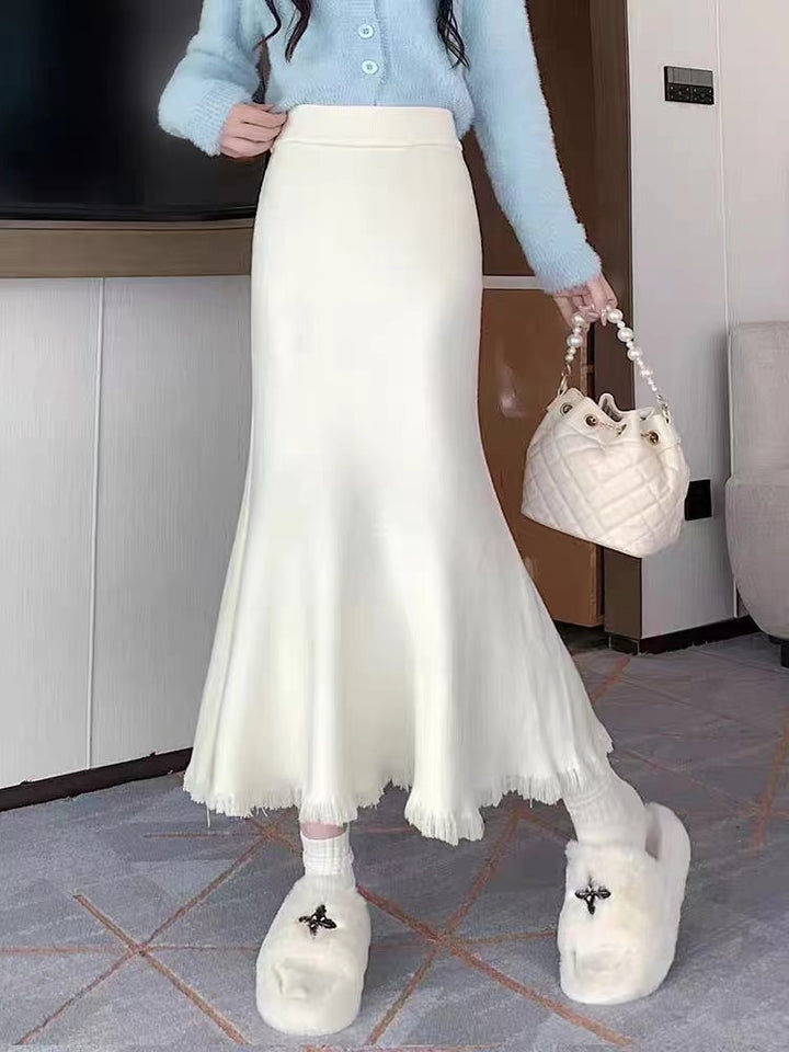 Dame Elegant Maxikjol med Voluminös Hem och Fransiga Detaljer Eva Jonsson-Eva Jonsson
