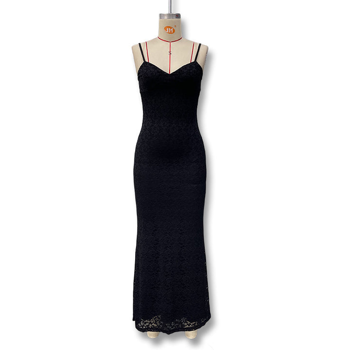 Dame Elegant Maxikjole med fin blonde og V-hals Mirla-Eva Jonsson