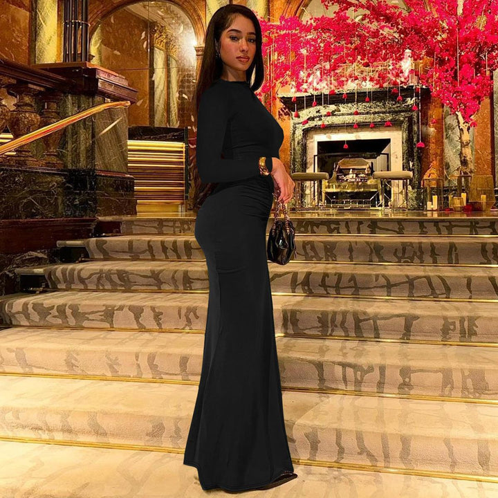 Dame Elegant Maxiklänning med Rynkor och Lång Ärme Mirla-Eva Jonsson