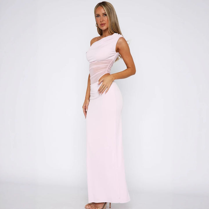 Dame Elegant Maxiklänning med asymmetrisk skärning och transparenta insatser Mirla-Eva Jonsson