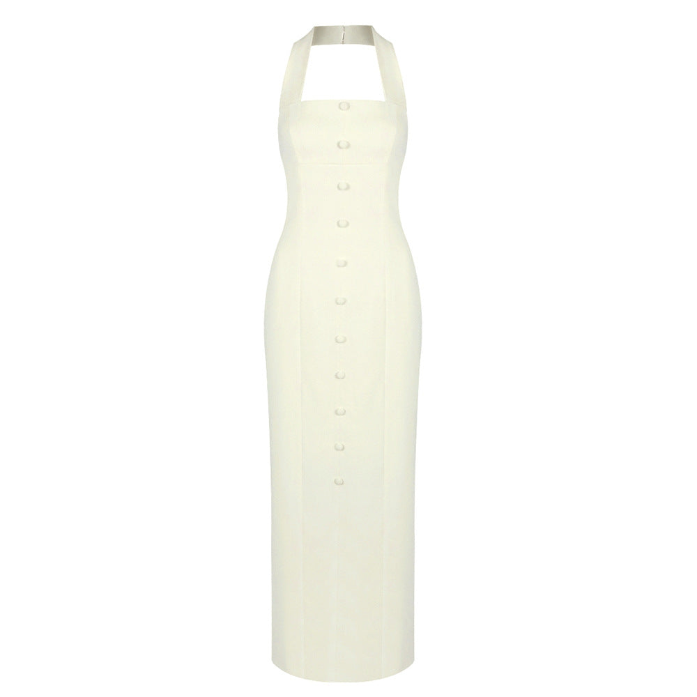 Dame Elegant Maxiklänning med halterneck och eleganta knapppdetaljer Mirla-Eva Jonsson