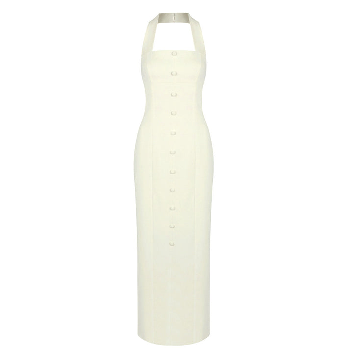 Dame Elegant Maxiklänning med halterneck och eleganta knapppdetaljer Mirla-Eva Jonsson
