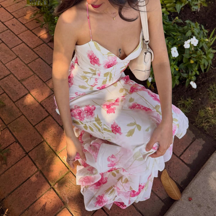Dame Elegant Maxikleid mit Blumenmuster und Spaghettiträger Mirla-Eva Jonsson