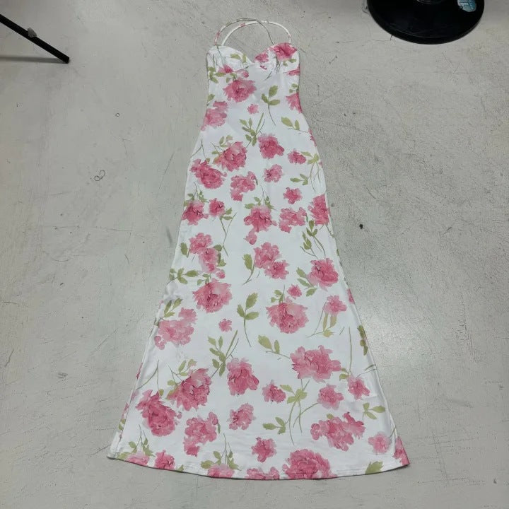 Dame Elegant Maxikleid mit Blumenmuster und Spaghettiträger Mirla-Eva Jonsson