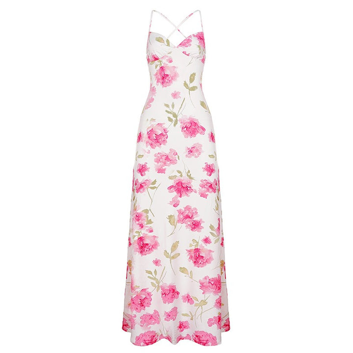 Dame Elegant Maxikleid mit Blumenmuster und Spaghettiträger Mirla-Eva Jonsson