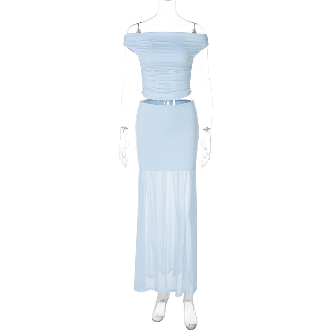 Dame Elegant Off-Shoulder Maxiklänning med rynkad överdel Mirla-Eva Jonsson