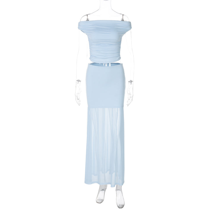 Dame Elegant Off-Shoulder Maxiklänning med rynkad överdel Mirla-Eva Jonsson