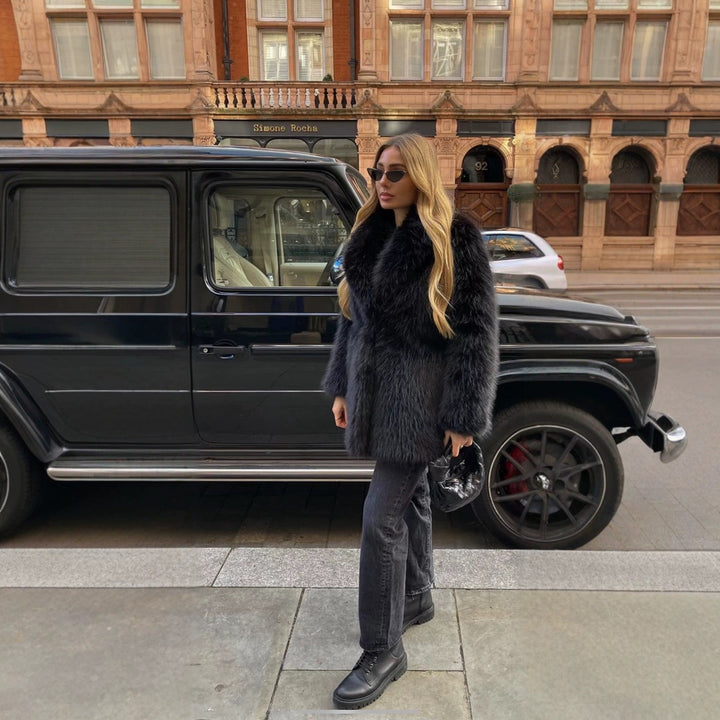 Dame Elegant Oversized Konstpälsjacka med vida ärmar Mirla-Eva Jonsson