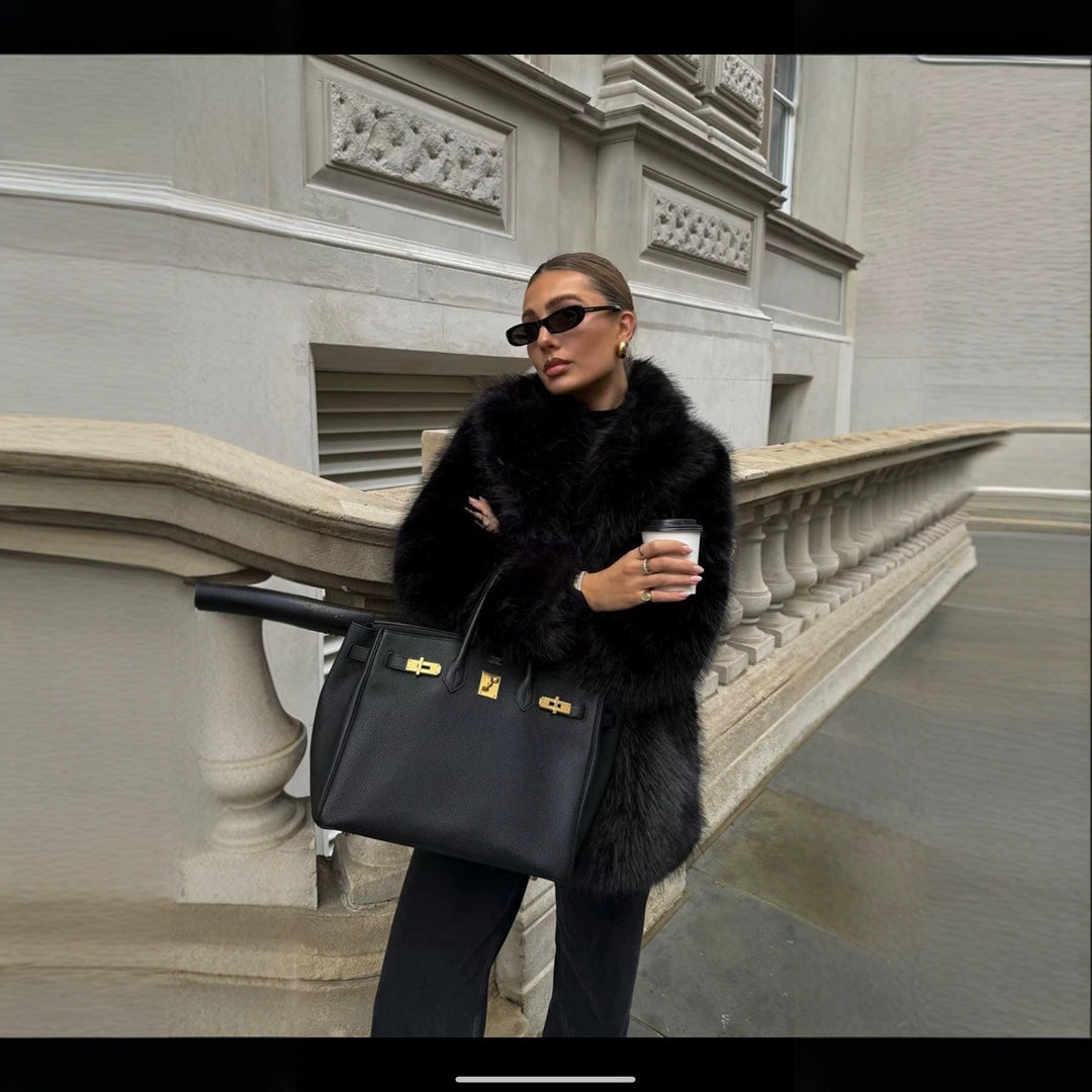 Dame Elegant Oversized Konstpälsjacka med vida ärmar Mirla-Eva Jonsson