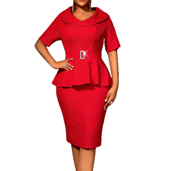 Dame Elegant Peplum Klänning med snygg krage och glittrande bälte detalj Mirla-Eva Jonsson