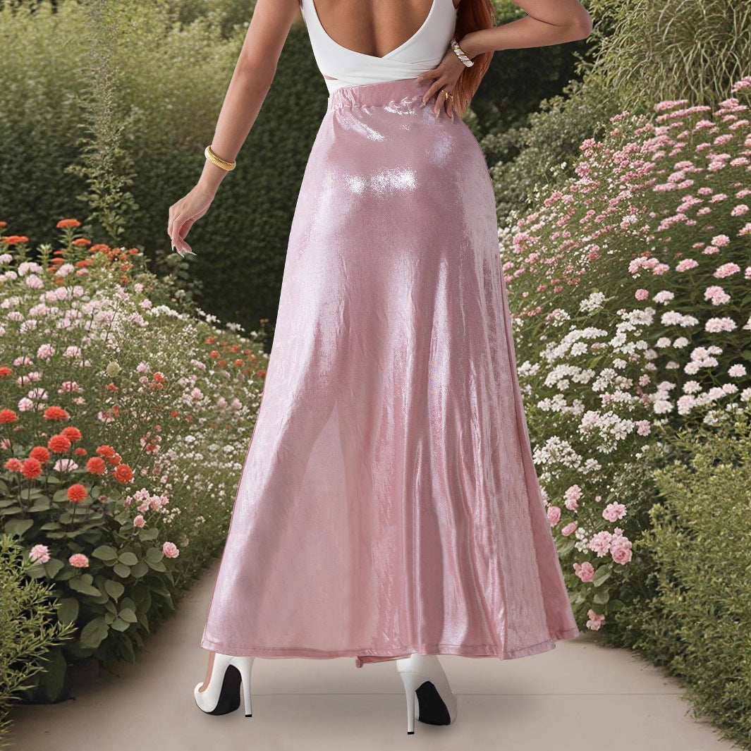 Dame Elegant Satin Maxi-kjol med sidobrett och sidenliknande glans Mirla-Eva Jonsson