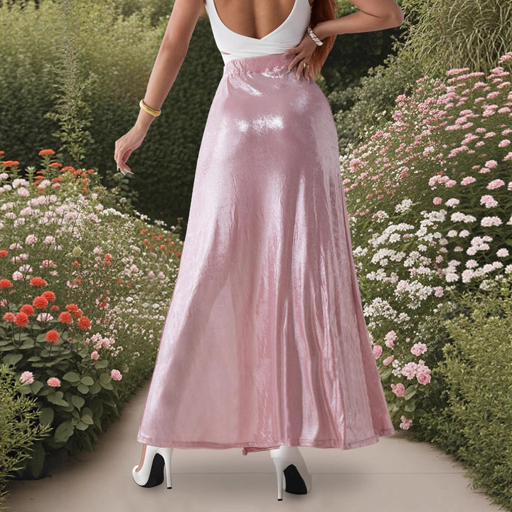 Dame Elegant Satin Maxi-kjol med sidobrett och sidenliknande glans Mirla-Eva Jonsson