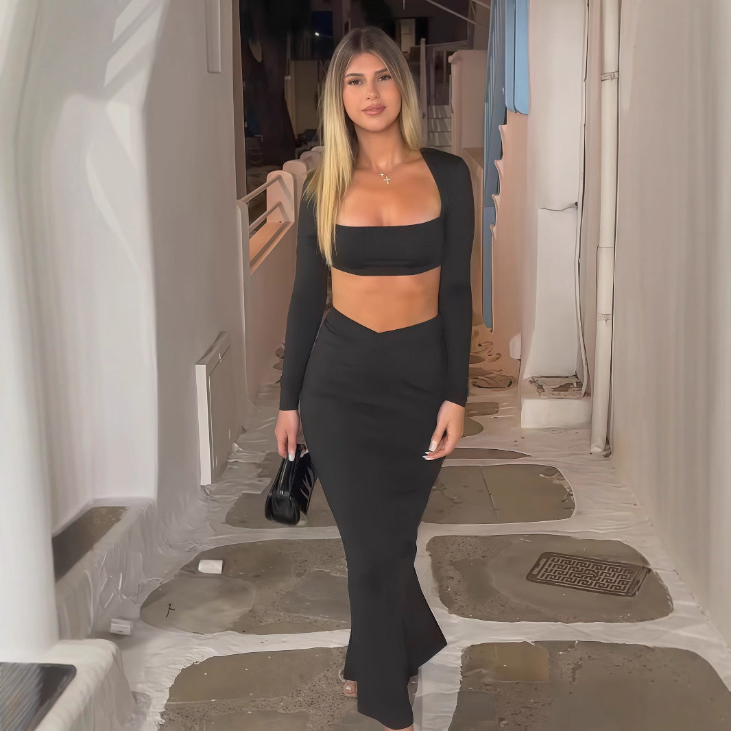 Dame Elegant Set av Crop-Top och Maxikjol med transparent detalj Mirla-Eva Jonsson