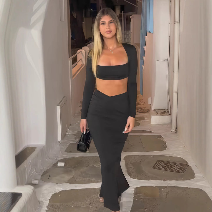 Dame Elegant Set av Crop-Top och Maxikjol med transparent detalj Mirla-Eva Jonsson